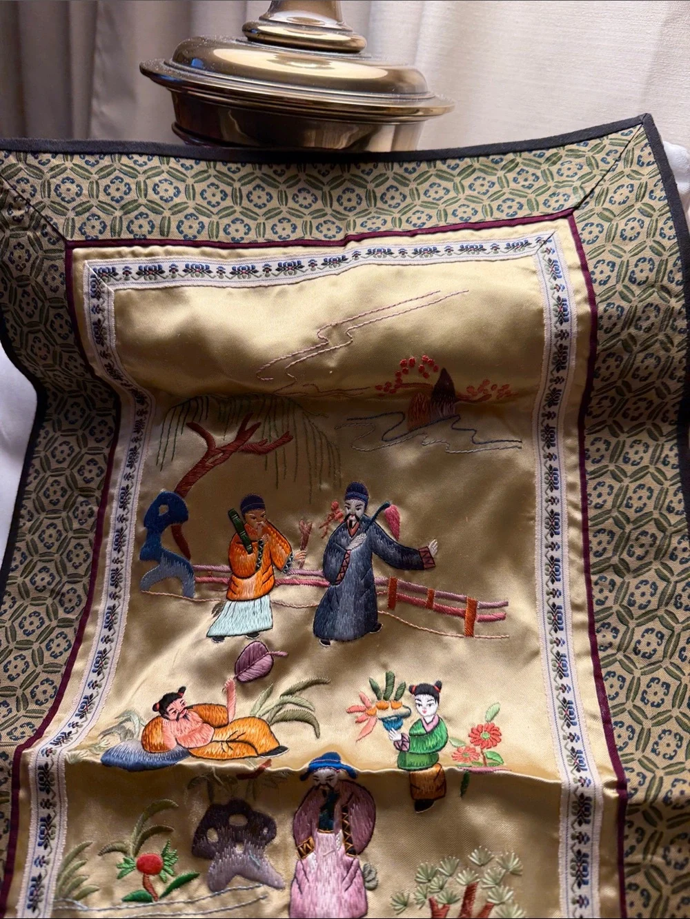 Vintage Embroidered Chinese Silk Wall Tapestry